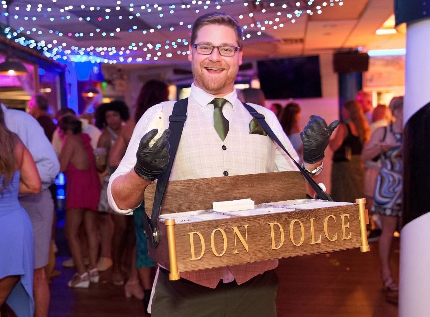 Don Dolce Cannoli Capo with a roaming dessert caddy at Chesapeake Inn's 30th Anniversary in Chesapeake City, Maryland.