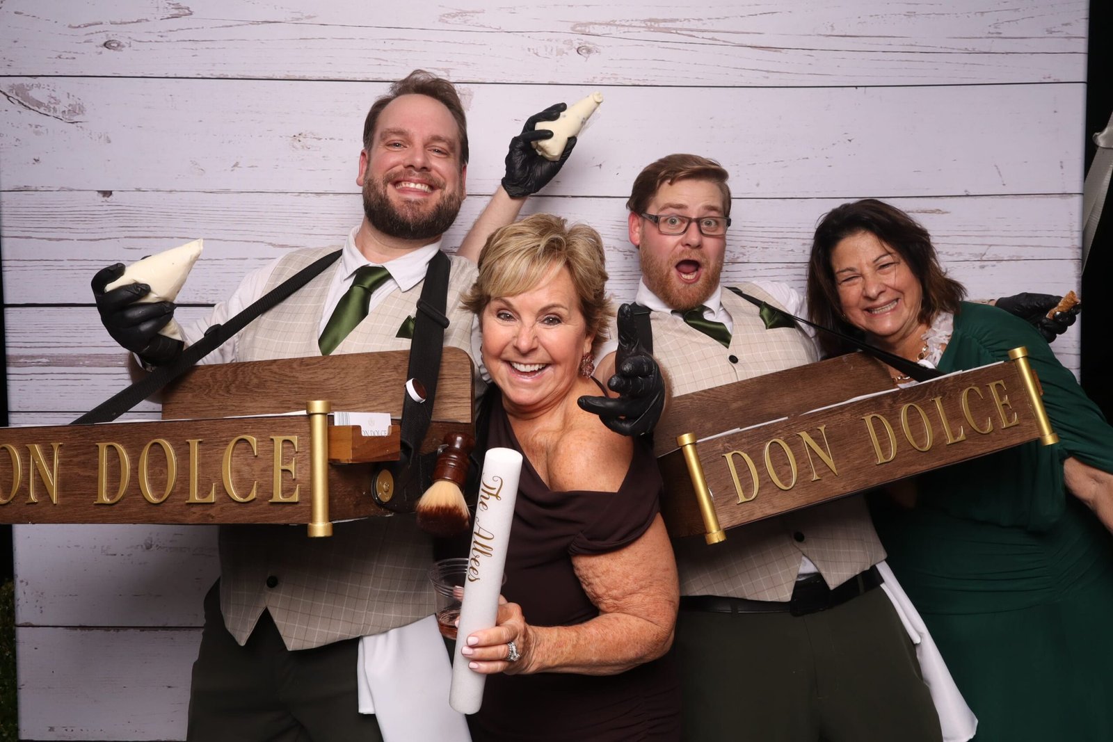 Don Dolce Cannoli Capos celebrating with wedding guests at La Banque de Fleuve in Havre de Grace, Maryland.