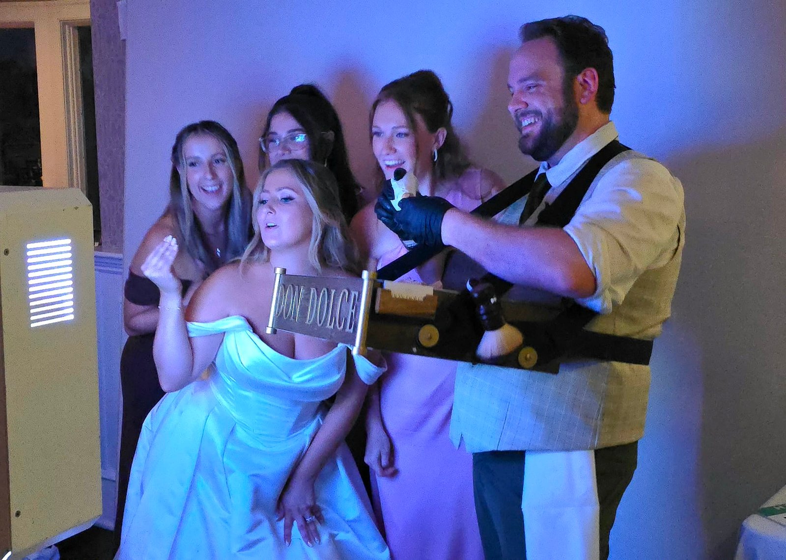 Don Dolce sharing fresh-filled cannoli with wedding guests at Atlantic City Country Club in Northfield, New Jersey.
